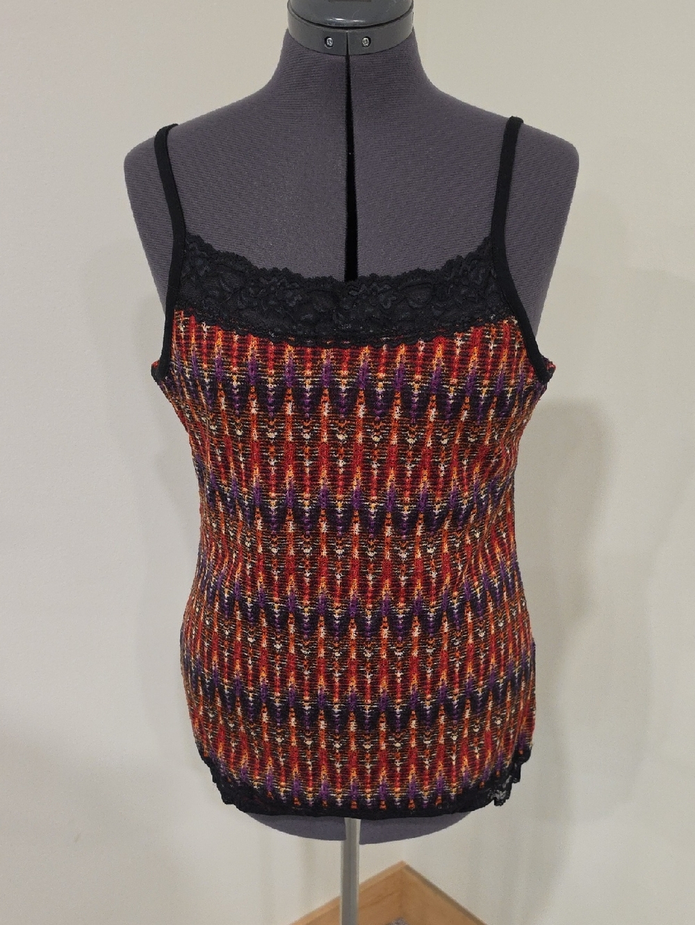 Maurices Multicolor Knit Camisole with Black Lace Trim